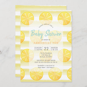 Invitation Baby shower d'aquarelle citron et rayures