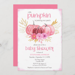 Invitation Baby shower D'Aquarelle Citrouille Rose Cute Dans