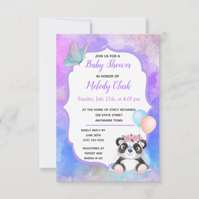 Invitation Baby shower d'aquarelle Cute Panda Bear (Devant)
