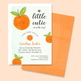Invitation Baby shower d'aquarelle Cutie Orange Clementine
