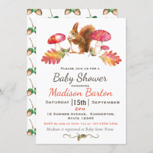 Invitation Baby shower d'aquarelle d'automne en bois d'écureu