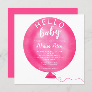 Invitation baby shower d'aquarelle de ballon rose néon modern