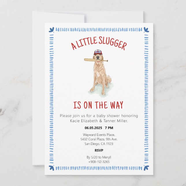 Invitation Baby shower d'aquarelle de baseball Golden Retriev (Devant)