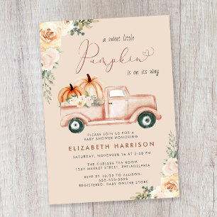 Invitation Baby shower d'aquarelle de camion Vintage citrouil