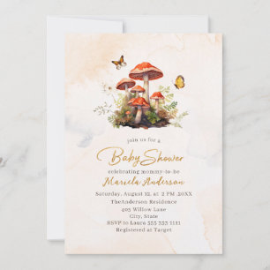 Invitation Baby shower d'aquarelle de champignon