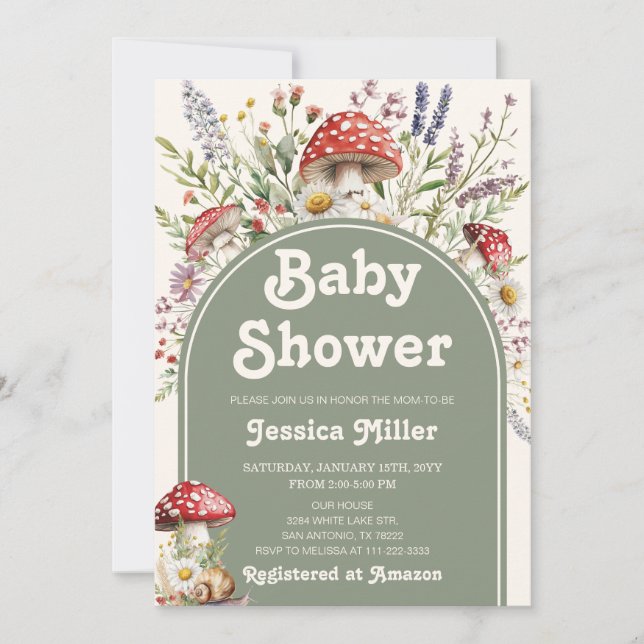 Invitation Baby shower d'aquarelle de champignons  (Devant)