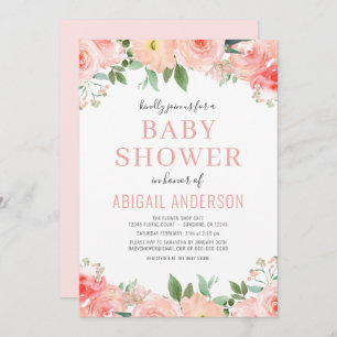 Invitation Baby shower d'aquarelle de Corail rose pâle Invita