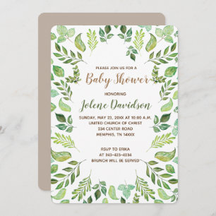 Invitation Baby shower d'aquarelle de feuillage vert Invitati