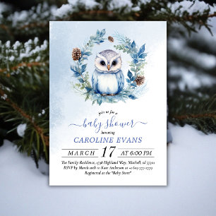 Invitation Baby shower d'aquarelle de la Chouette d'hiver