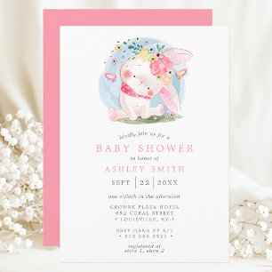 Invitation Baby shower d'aquarelle de lapin rose