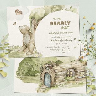 Invitation Baby shower d'aquarelle de l'ours d'attente