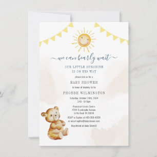 Invitation Baby shower d'aquarelle de l'ours et du soleil