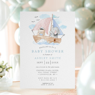 Invitation Baby shower d'aquarelle de l'Ours Nautique