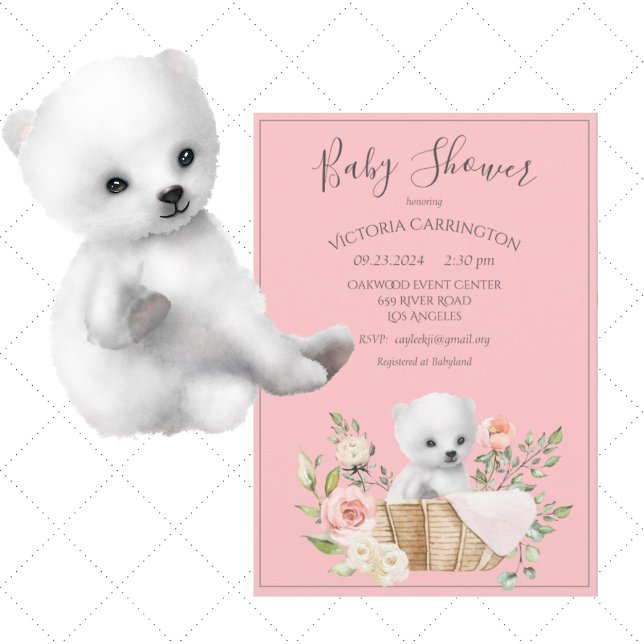 Invitation Baby shower d'aquarelle de l'ours polai (Créateur téléchargé)