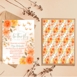 Invitation Baby shower d'aquarelle de papillon orange