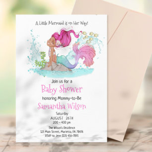 Invitation Baby shower d'aquarelle de petite sirène Brown