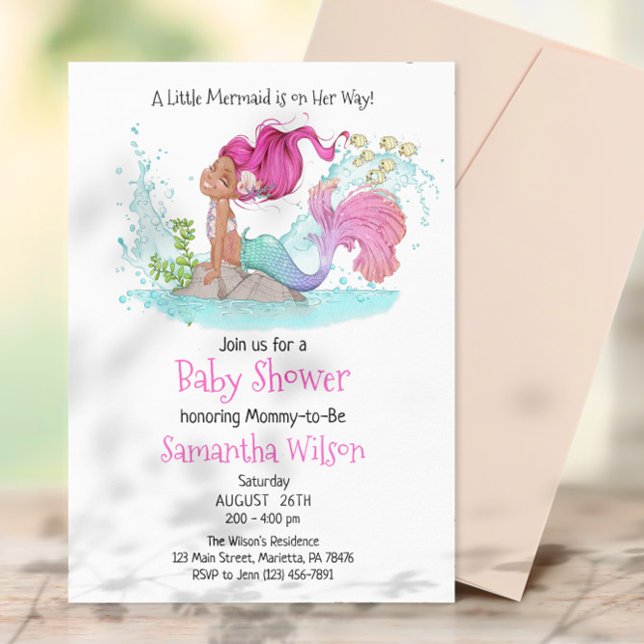 Invitation Baby shower d'aquarelle de petite sirène Brown (Créateur téléchargé)