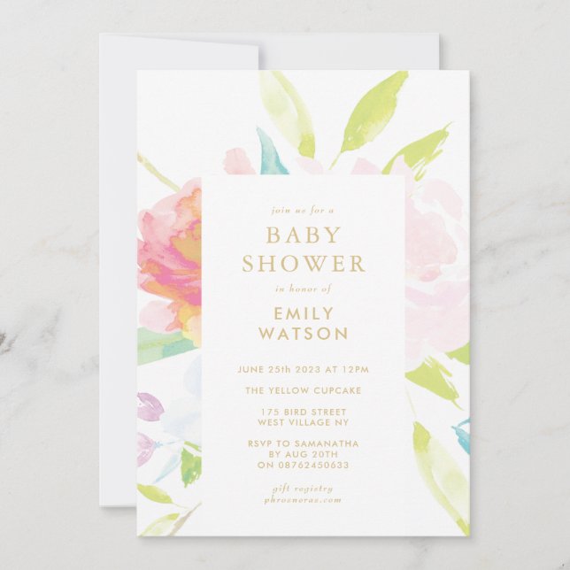 Invitation Baby shower d'aquarelle de printemps neutre pour l (Devant)