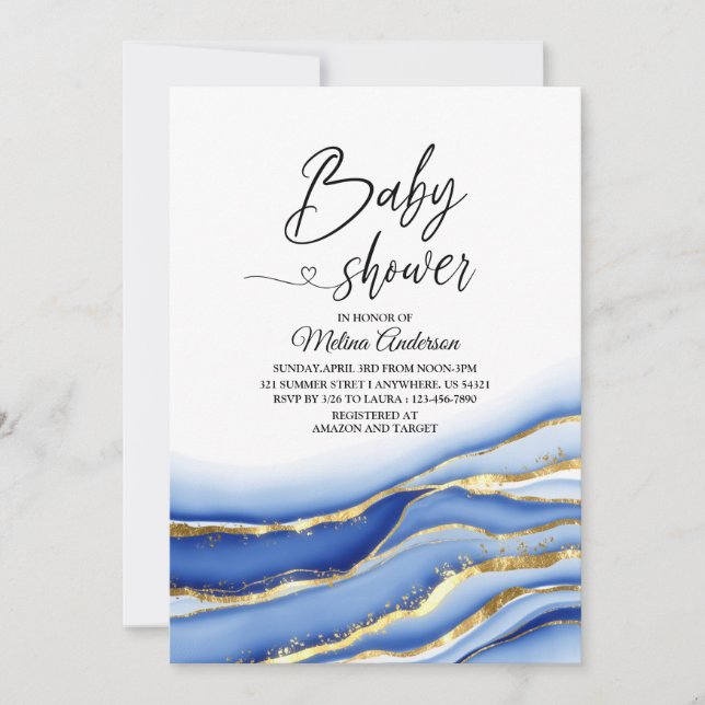Invitation Baby shower d'aquarelle de Texture d'alcool bleu (Devant)