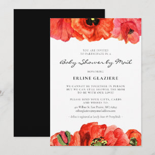 Invitation Baby shower d'aquarelle des pavots rouges par cour