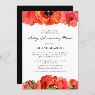 Invitation Baby shower d'aquarelle des pavots rouges par cour