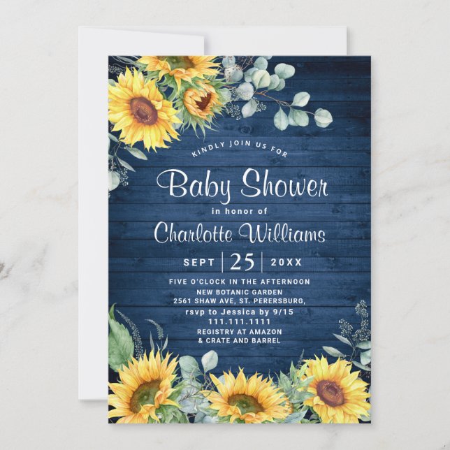 Invitation Baby shower d'aquarelle des tournesols Eucalyptus (Devant)
