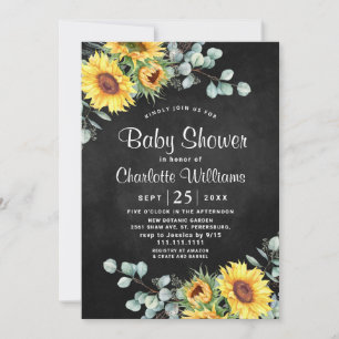 Invitation Baby shower d'aquarelle des tournesols Eucalyptus