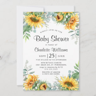 Invitation Baby shower d'aquarelle des tournesols Eucalyptus
