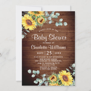 Invitation Baby shower d'aquarelle des tournesols Eucalyptus