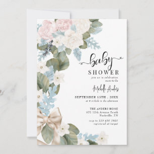 Invitation Baby shower d'aquarelle d'hiver Boho Flowers