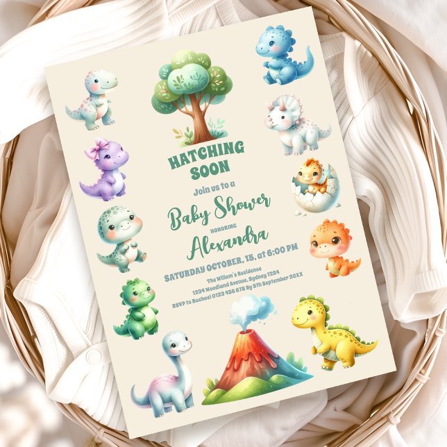 Invitation Baby shower d'aquarelle Dinosaur Oeuf Cute (Créateur téléchargé)