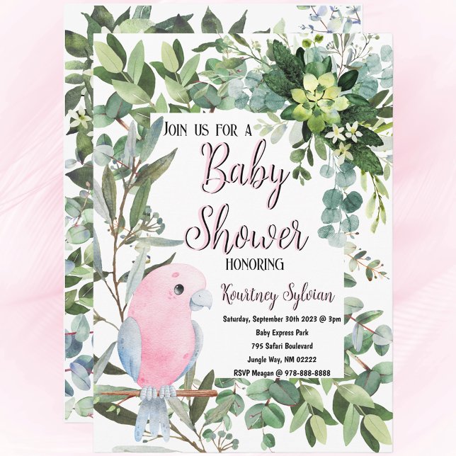 Invitation Baby shower d'aquarelle d'oiseaux tropicaux rose (Tropical dream come true baby shower)