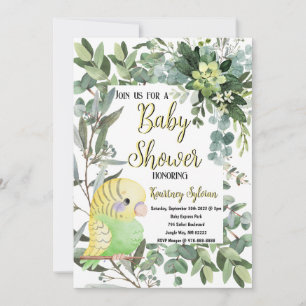 Invitation Baby shower d'aquarelle d'oiseaux verts jaunes