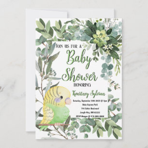 Invitation Baby shower d'aquarelle d'oiseaux verts jaunes