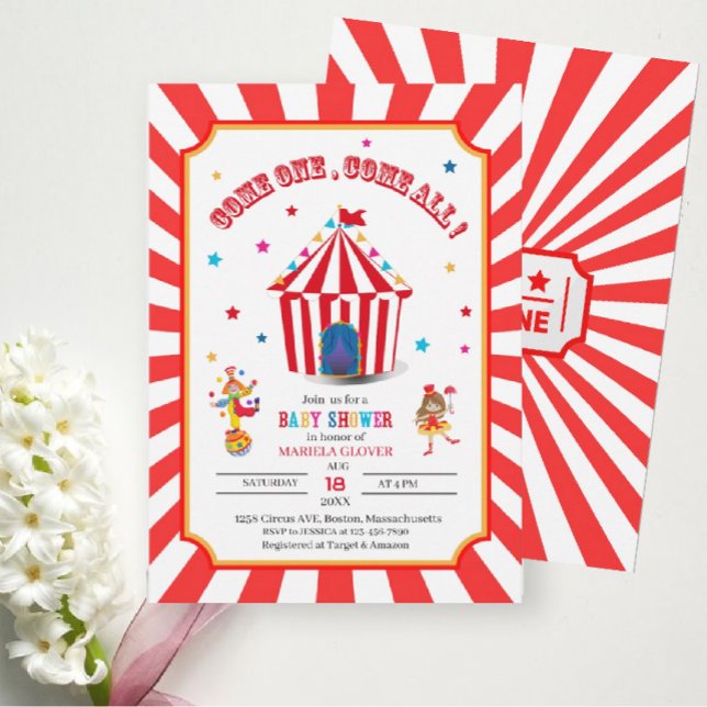 Invitation Baby shower d'aquarelle du Carnaval de cirque (Créateur téléchargé)