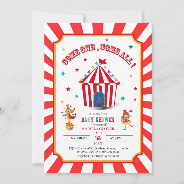 Invitation Baby shower d'aquarelle du Carnaval de cirque (Devant)