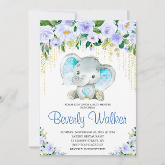 Invitation Baby shower d'aquarelle éléphant pour garçon