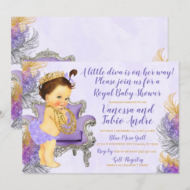 Invitation Baby shower d'aquarelle en argent Lavender (Devant / Derrière)