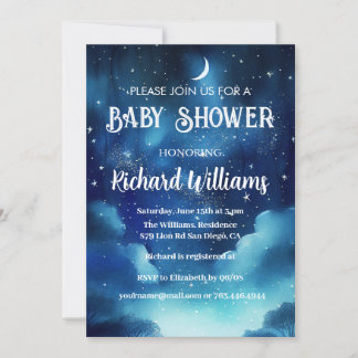 Invitation Baby shower d'aquarelle étoilée céleste