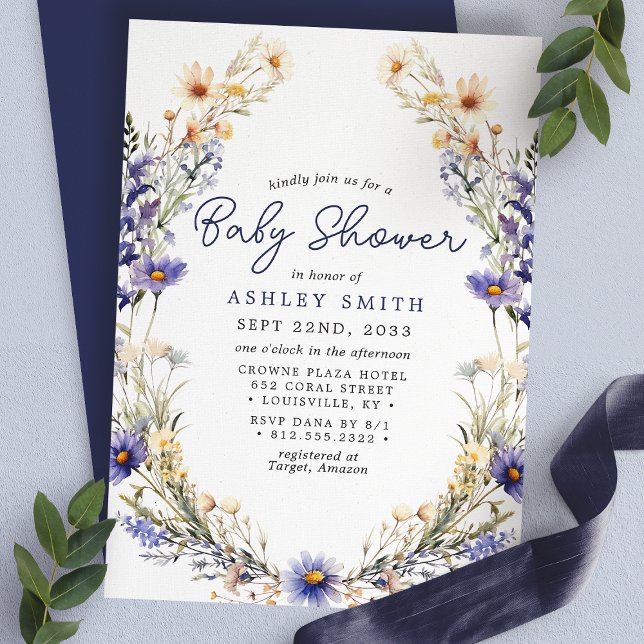 Invitation Baby shower d'aquarelle Fleur sauvage bleu (Créateur téléchargé)