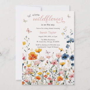 Invitation Baby shower d'aquarelle Fleur sauvage rustique