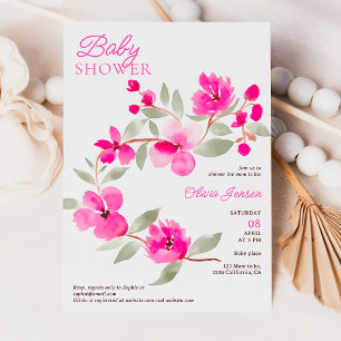 Invitation Baby shower d'aquarelle fleurie de sakura rose mod