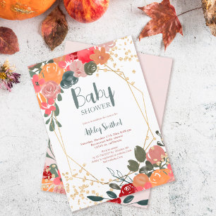 Invitation Baby shower d'aquarelle fleurie parties scintillan