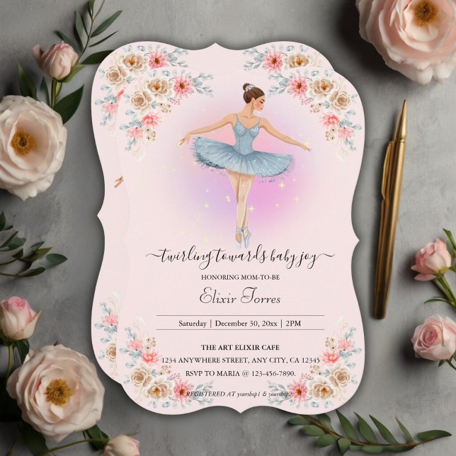 Invitation Baby shower d'aquarelle floral Twirling (Créateur téléchargé)