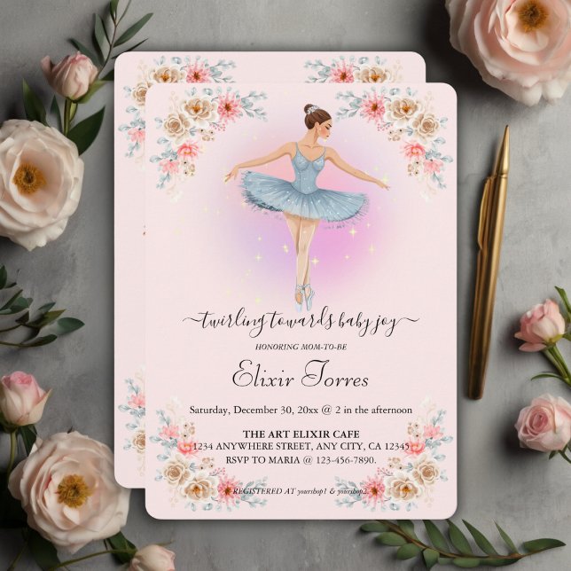 Invitation Baby shower d'aquarelle floral Twirling (Créateur téléchargé)
