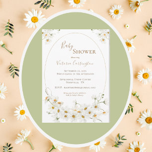 Invitation Baby shower d'aquarelle florale à cadre doré
