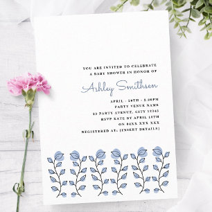 Invitation Baby shower d'aquarelle florale (bleu)