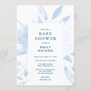 Invitation Baby shower d'aquarelle Florale bleu moderne
