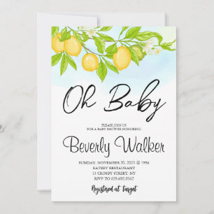 Invitation Baby shower d'aquarelle florale citrons jaune bleu