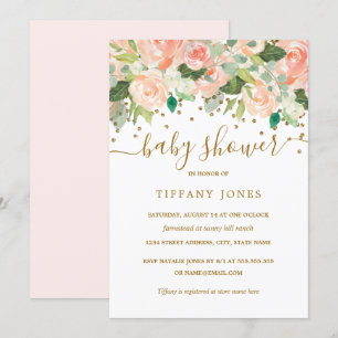 Invitation Baby shower d'aquarelle florale de broche d'or